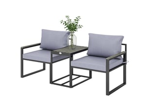 Salon de jardin 3 pièces 2 fauteuils et table d'appoint en acier gris