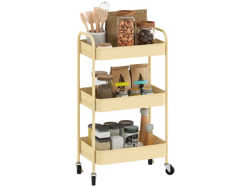  Desserte chariot de rangement à roulettes 3 niveaux en acier jaune 45 x 30,6 x 79 cm  - Conforama A