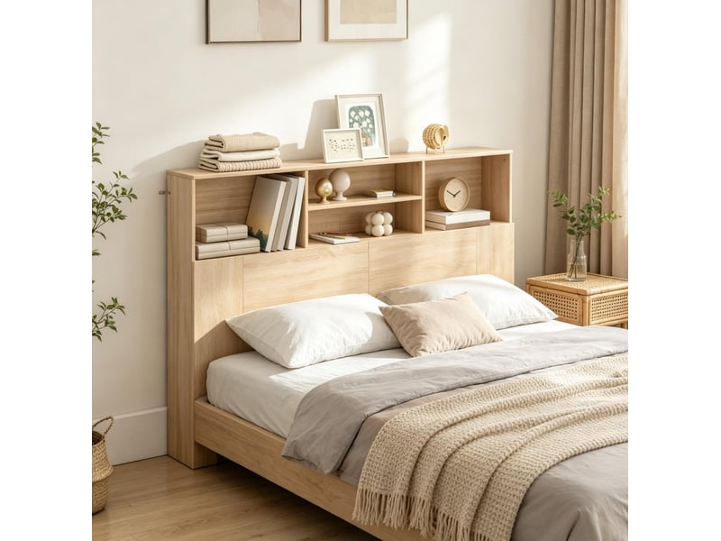  Tête de lit pour lit 140 cm 140 x 19 x 103,5 cm en panneaux de particules et mdf avec 4 niches naturel chicfurn  - Conforama C