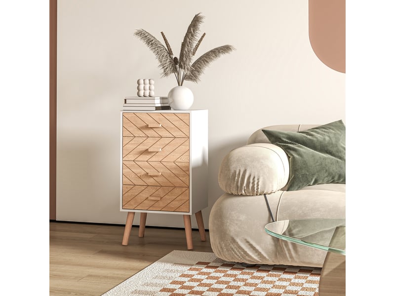  Commode à 4 tiroirs, pour chambre ou salon, avec pieds surélevés, 40 x 30 x 75 cm, blanc et naturel  - Conforama C