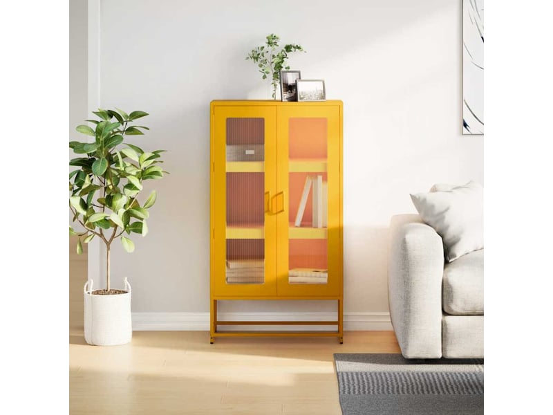 Buffet haut - bahut - meuble de rangement jaune moutarde 68x39x123 cm acier - Conforama D