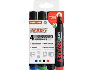 Marqueurs permanents 4 couleurs bleu noir rouge vert pointe conique 2,2 mm prockey