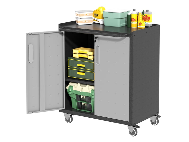  Armoire à outils métallique 75 x 42 x 88 cm noir et gris, sur roulettes verrouillables avec étagères réglables  - Conforama A