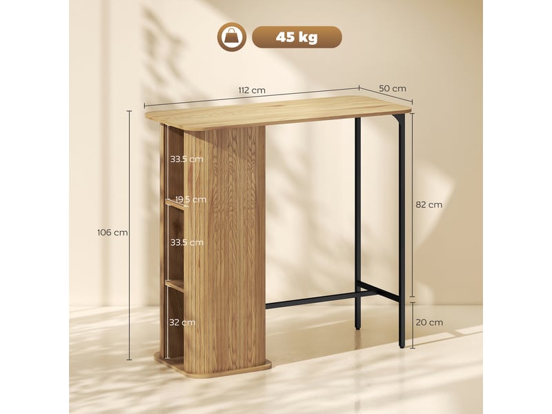  Table de bar, table haute, mange debout panneau de particules, couleur bois naturel 112x50x106cm  - Conforama E