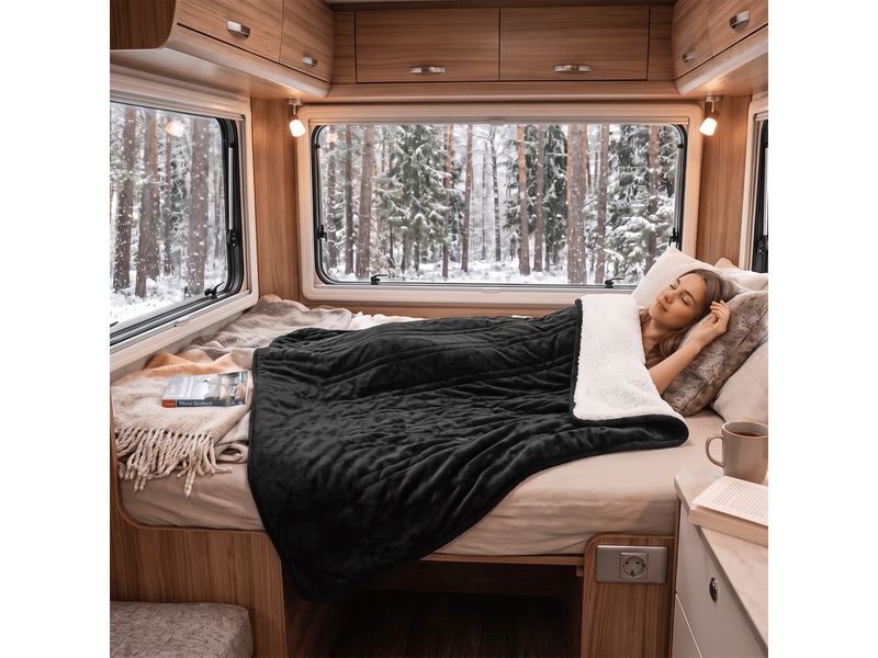 Nettlife couverture chauffante 180x130cm noir, 6 niveaux, minuterie 2-10h arrêt auto, double face flanelle & sherpa, lavable, protection surchauffe - Conforama D