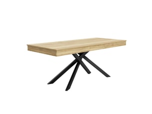 Table à manger extensible rectangulaire 140180 x 80 cm aspect chêne, plateau mdf, pieds croisés métal noir, 6 à 8 personnes