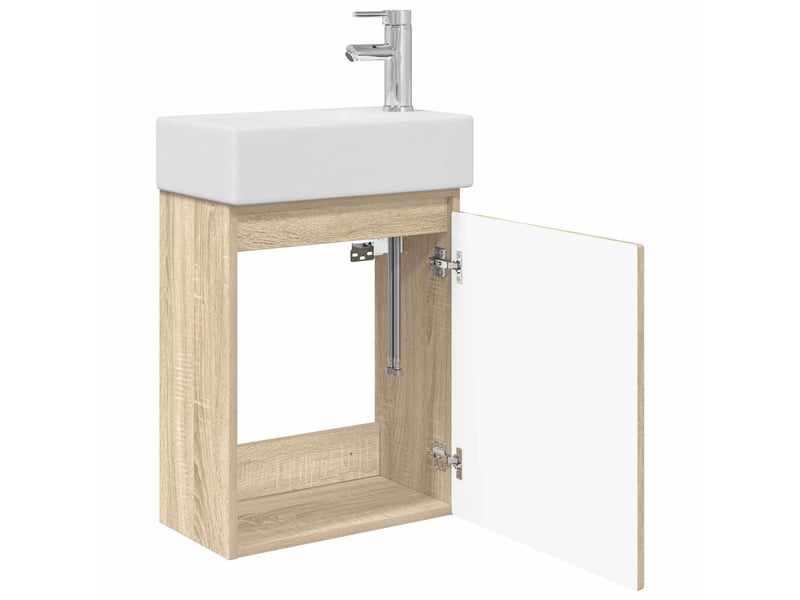  Meuble de rangement salle de bain avec robinet chêne sonoma shl7652  - Conforama D