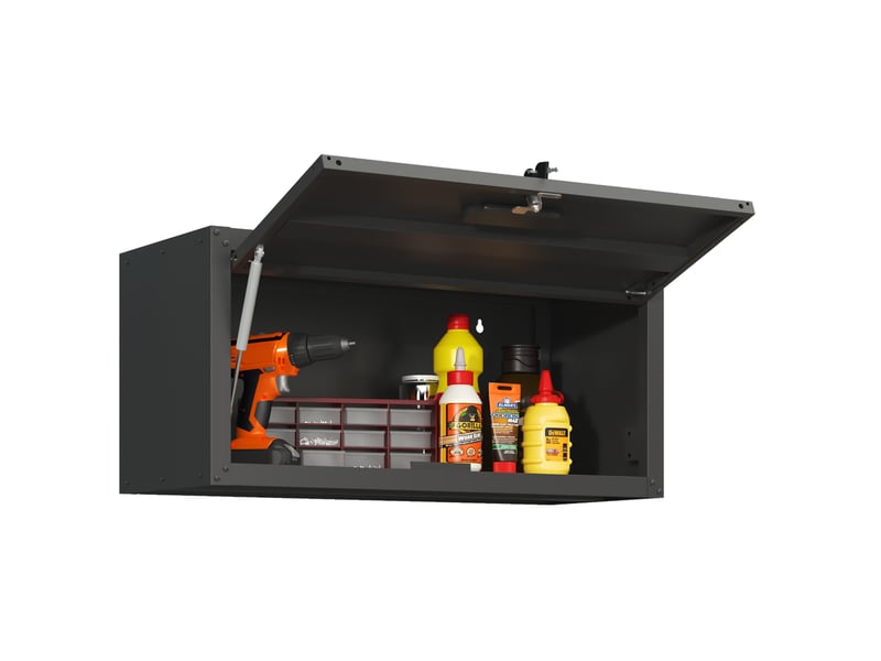 Armoire à outils murale 75 x 30 x 34,5 cm noire en acier, porte relevable verrouillable pour rangement - Conforama A