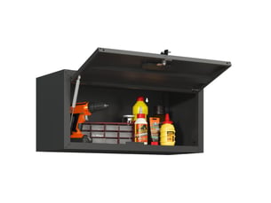 Armoire à outils murale 75 x 30 x 34,5 cm noire en acier, porte relevable verrouillable pour rangement