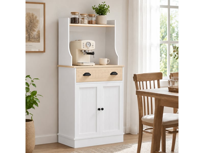  Meuble armoire micro-ondes pour cuisine avec espace ouvert 1 tiroir et placard 2 portes chêne 61 x 35 x 125,4 cm  - Conforama W