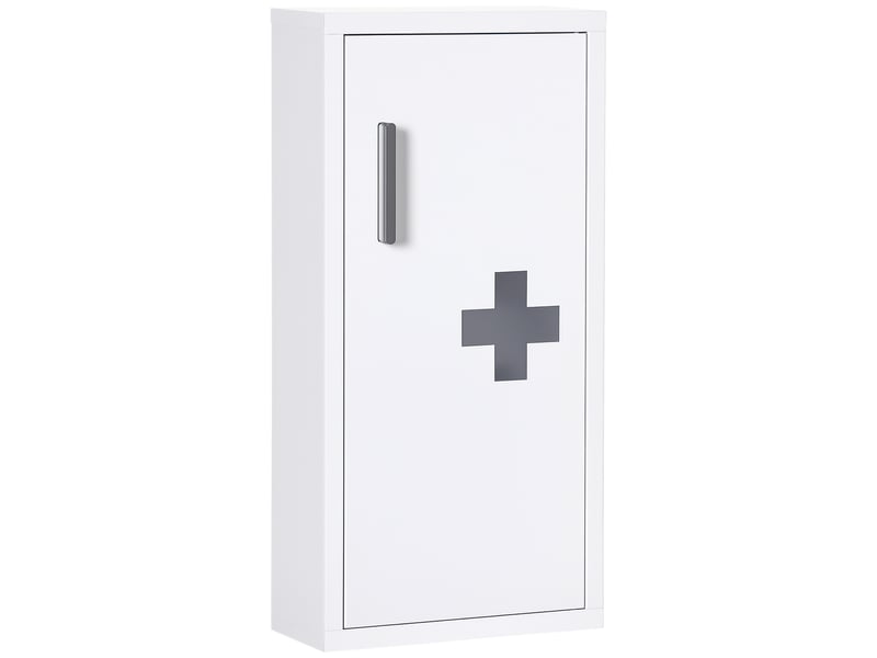  Armoire à pharmacie, 3 compartiments intérieurs, fermeture magnétique, symbole croix, boîtier en acier, blanc, 30 x 12 x 60 cm  - Conforama A