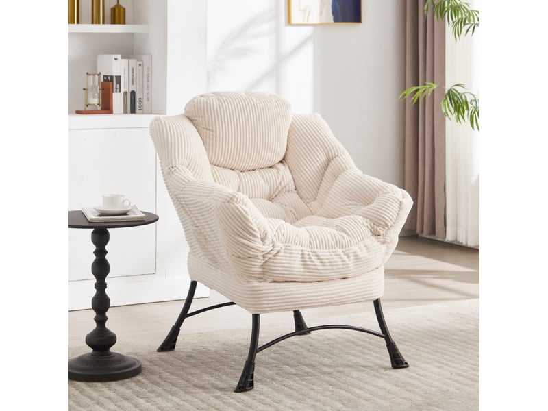  Fauteuil relax avec repose-pieds et poche latérale en flanelle et acier blanc  - Conforama D