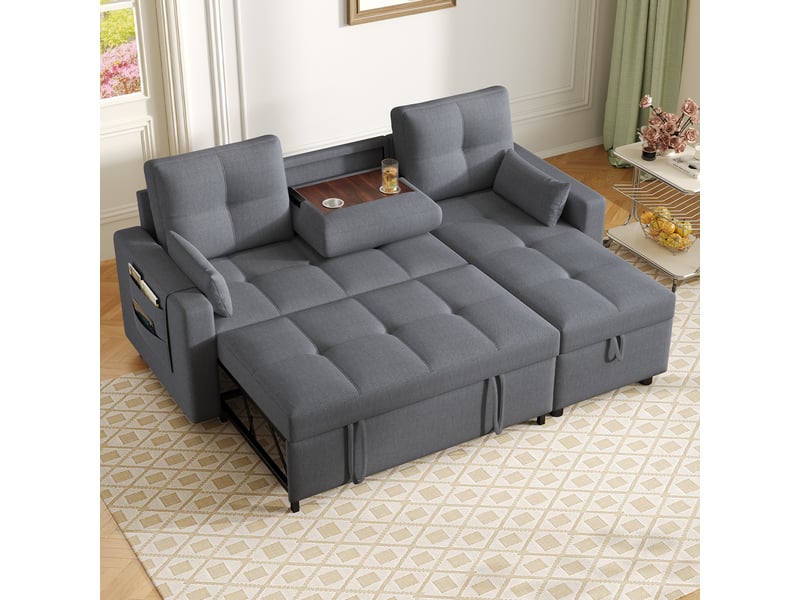  Canapé d’angle modulable en l convertible, fonction lit, rangement intégré et porte-gobelet escamotable, tissu lin, gris, design moderne pour salon OPULERANE TRADING LTD - Conforama D