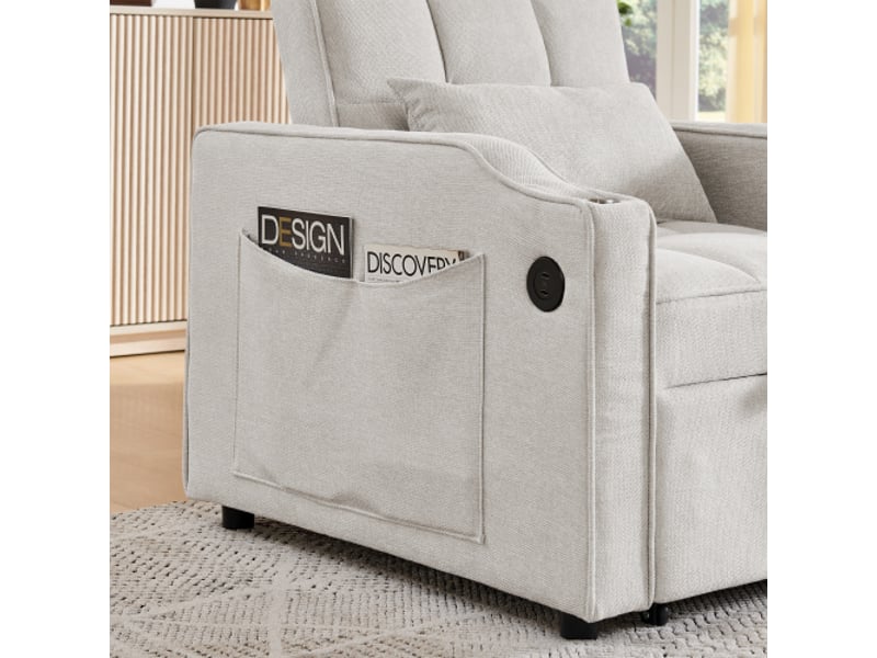  Fauteuil-lit 3-en-1 usb-c, porte-boissons inox, dossier 3 positions, poches — idéal pour petits espaces et invités  - Conforama E