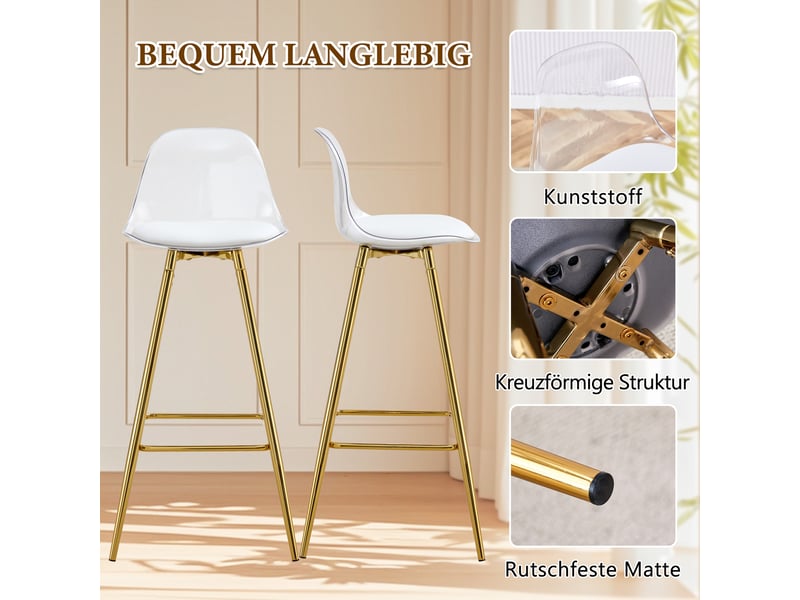  Lot de 2 tabourets de bar,38x33x96,5 cm,plastique et métal doré,transparent  - Conforama D