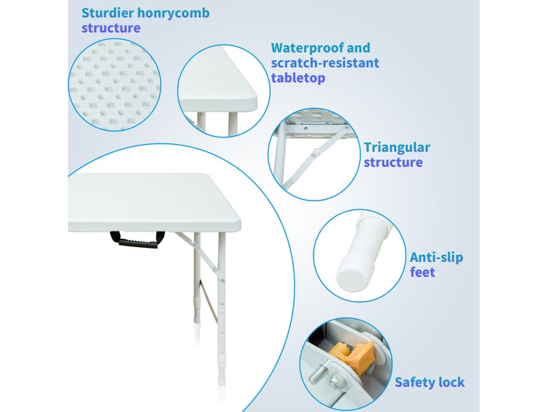  Table de loisirs pliable 124,97x60,96x73,66 cm réglable en hauteur blanc  - Conforama E