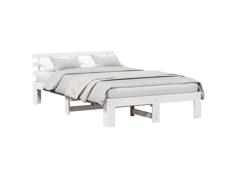 Lit double- lit adulte - cadre de lit avec tête de lit blanc 140 x 190 cm pin massif - Conforama A