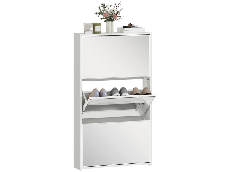  Meuble à chaussures 3 tiroirs basculants miroir blanc 65 x 17 x 114,5 cm  - Conforama A