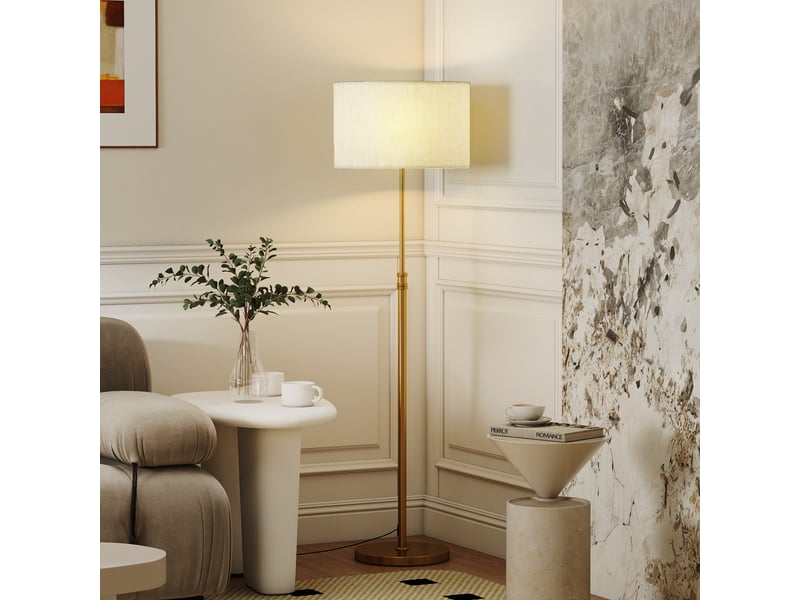  Lampadaire avec télécommande et luminosité réglable (3000k–6000k), abat-jour en tissu, doré  - Conforama D