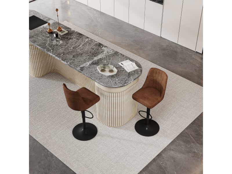  Tabouret de bar réglable – lot de 2 – rotation 360° – assise et dossier brun respirant – pieds noirs – îlot de cuisine  - Conforama D