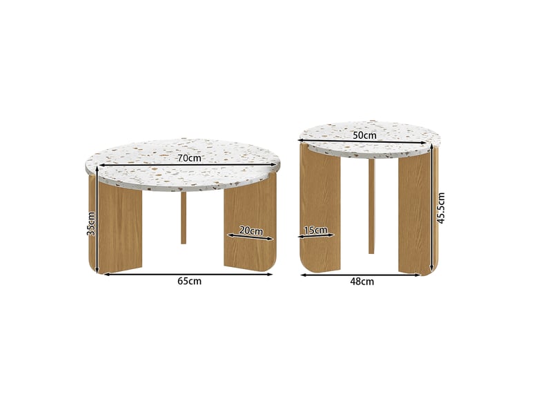  Lot de 2 tables basses gigognes rondes en mdf, blanc et couleur bois  - Conforama E