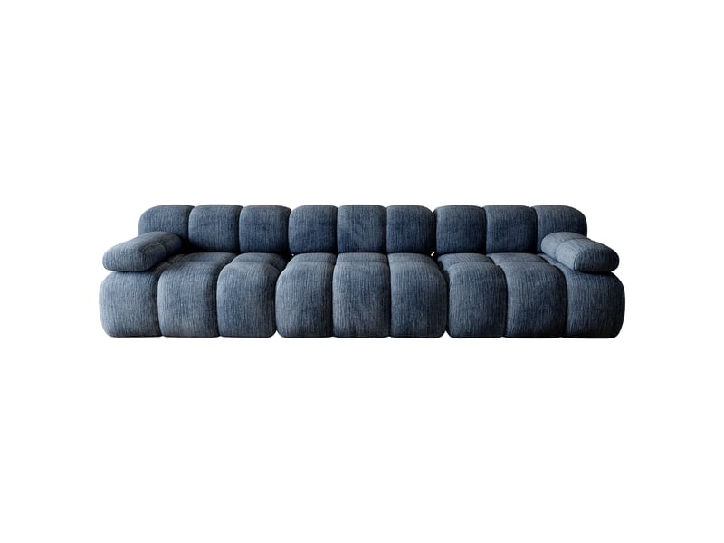 Canapé compressé 3 places 300x100x68 cm sans structure, sans montage, mousse haute résilience, assise profonde et large, tissu chenille bleu  - Conforama A