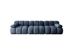 Canapé compressé 3 places 300x100x68 cm sans structure, sans montage, mousse haute résilience, assise profonde et large, tissu chenille bleu