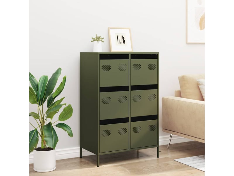  Buffet haut - bahut - meuble de rangement vert olive 68x39x101,5 cm acier  - Conforama C
