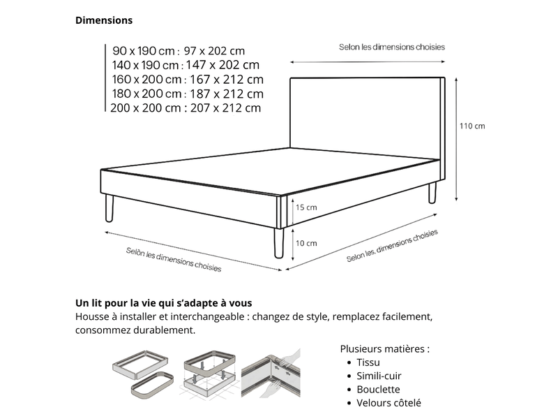  Lit prince 160x200 cm - tissu mesh 3d blanc – tête de lit et sommier à lattes bois inclus C02-LTF49 160/200 3DBL - Conforama E