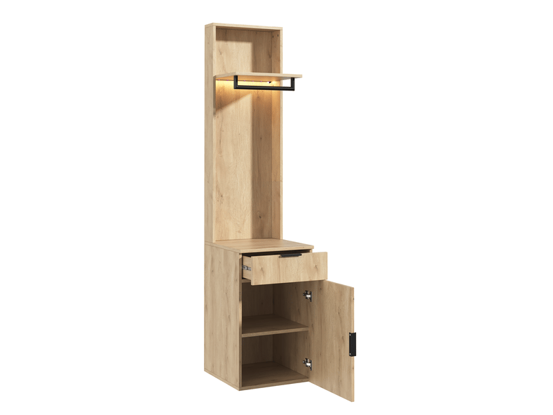  Garderobe,45x47x200 cm,avec led, tiroir à bijoux et rangement,mdf,effet chêne  - Conforama D