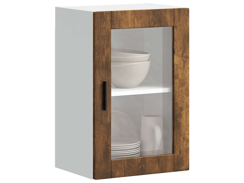  Meuble de rangement, armoire murale de cuisine avec porte en verre porto chêne fumé shl253  - Conforama D