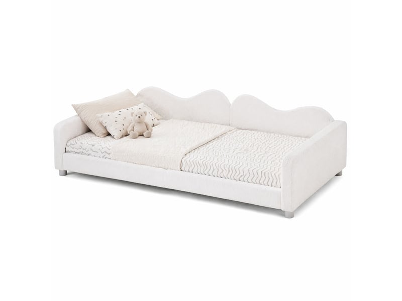  Lit banquette enfant 90x200 cm en tissu teddy blanc avec sommier à lattes  - Conforama A