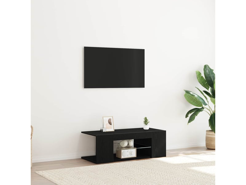 Meuble tv - banc tv - meuble de rangement 90 x 39 x 30 cm chêne noir bois d'ingénierie - Conforama B