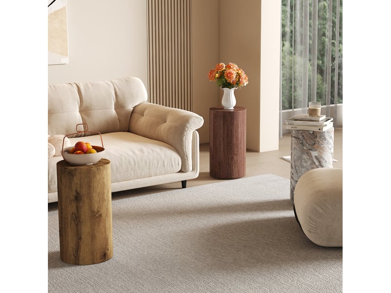  Bout de canapé rond ø30 cm en mdf, effet marbre gris, hauteur 55 cm fixe  - Conforama E