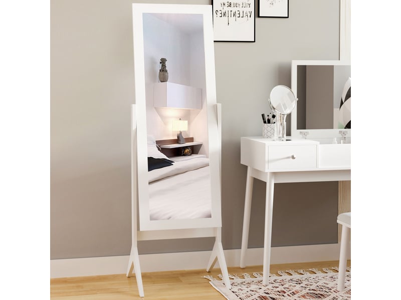  Miroir sur pied à 4 pieds et angle réglable, bois et verre, 47 x 46 x 148 cm, blanc  - Conforama C