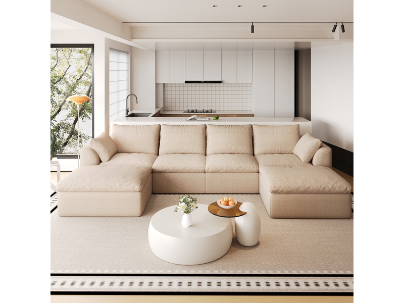  Canapé nuage en u 6 places en tissu lin kaki, 310x155x85 cm  - Conforama B