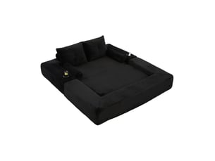 Canapé convertible 2 places avec poches latérales, porte-gobelet et coussins à mémoire de forme en velours côtelé noir