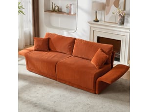 Canapé droit convertible 2 places en velours côtelé orange, design moderne minimaliste, pour salon et bureau