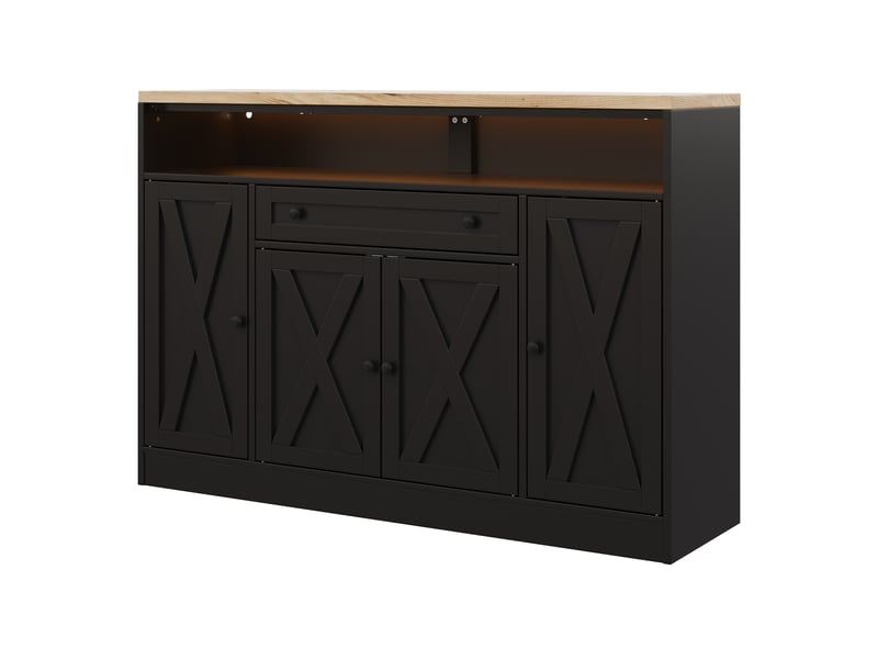 Buffet led avec tiroir, rangements de porte et 4 portes grange, 140 x 35 x 95 cm - Conforama D