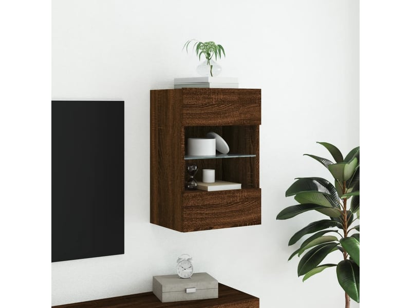  Meuble tv - banc tv - meuble de rangement mural avec lumières led chêne marron 40x30x60,5 cm  - Conforama D
