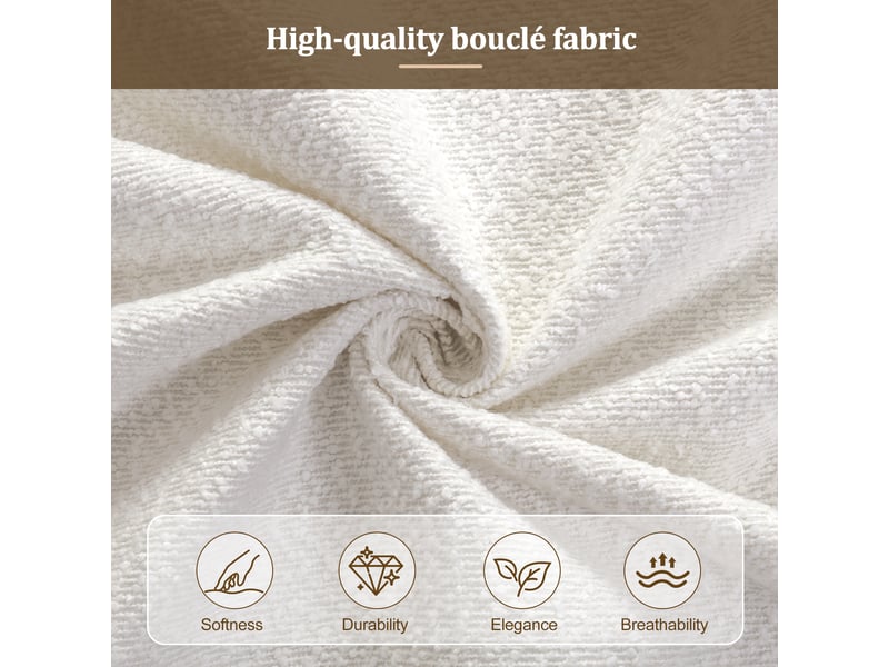  Lit double 180×200 cm avec tête de lit rembourrée, sans matelas - okmyhome- en tissu bouclé beige  - Conforama E