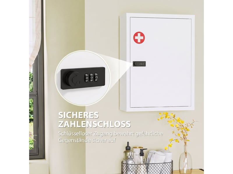  Armoire à pharmacie murale en acier avec serrure à code blanc 40x15x53,5 cm  - Conforama D
