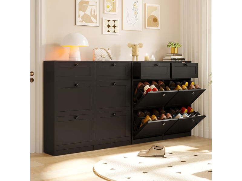  Étagère à chaussures étroite, meuble à chaussures 105x24x100cm (noir)  - Conforama B