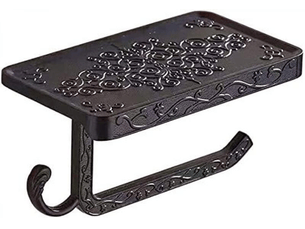 Porte-papier toilette mural 2 en 1 avec forage porte-rouleau vintage avec etagère pour salle de bain (noir)