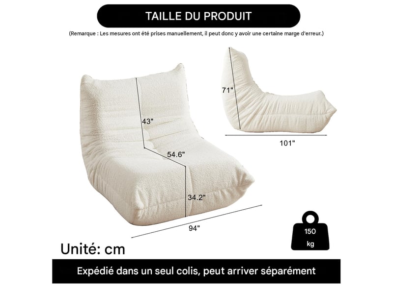  Chauffeuse de sol sans accoudoirs en tissu chenille beige W3349P416282 - Conforama C