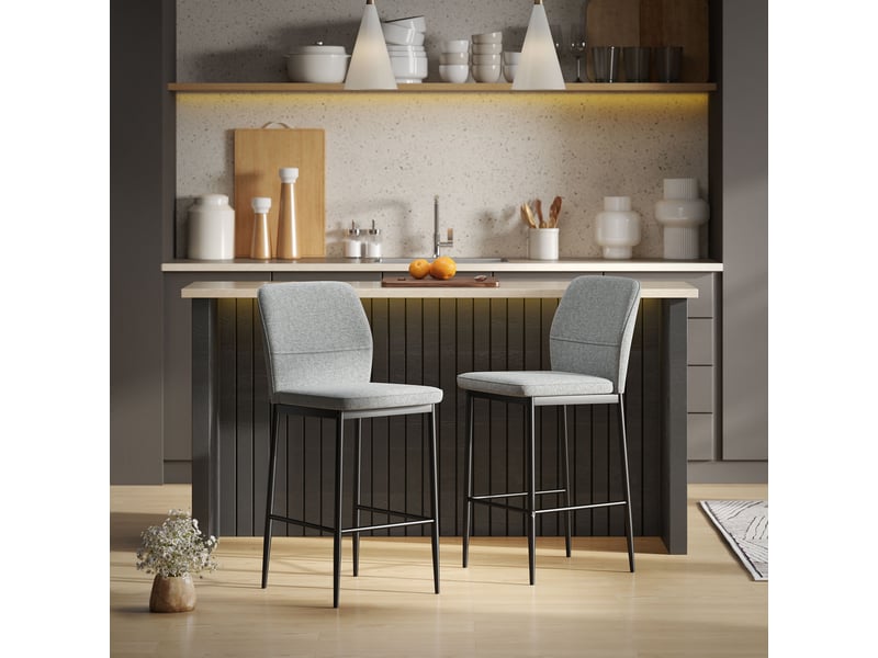  Lot de 2 tabourets de bar modernes en velours avec repose-pieds et dossier, 41 x 52 x 97 cm, gris  - Conforama D