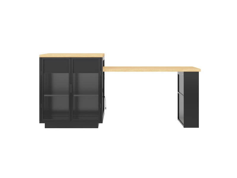  Îlot de cuisine extensible noir avec led, usb et rangements, 194,5 cm Fay Lum - Conforama W