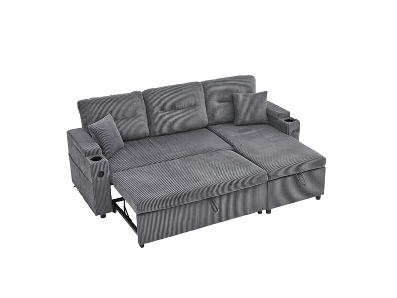  Canapé 3 places,212,5x136x86 cm,avec rangement,velours côtelé,gris carbone  - Conforama D