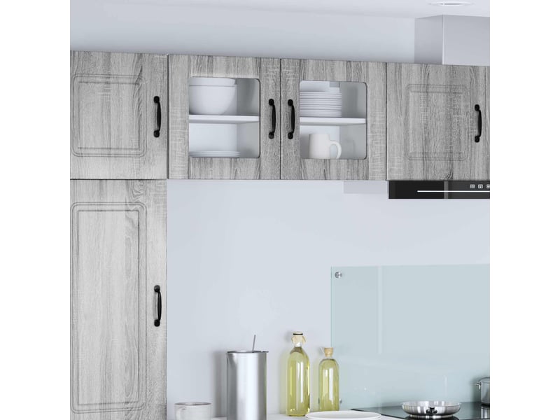 Cabinet en verre mural 2 pcs sonoma gris bois d'ingénierie shl3486 - Conforama B