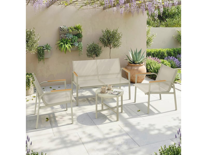 Salon de jardin ensemble de terrasse avec canapé 2 pl. 2 fauteuils et table basse 4 pcs vert - Conforama C